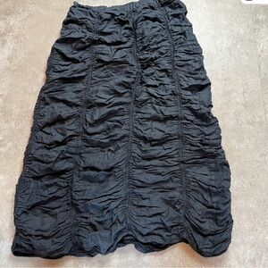 Cynthia Ashby Linen Midi Skirt — Sleek Gathered Design